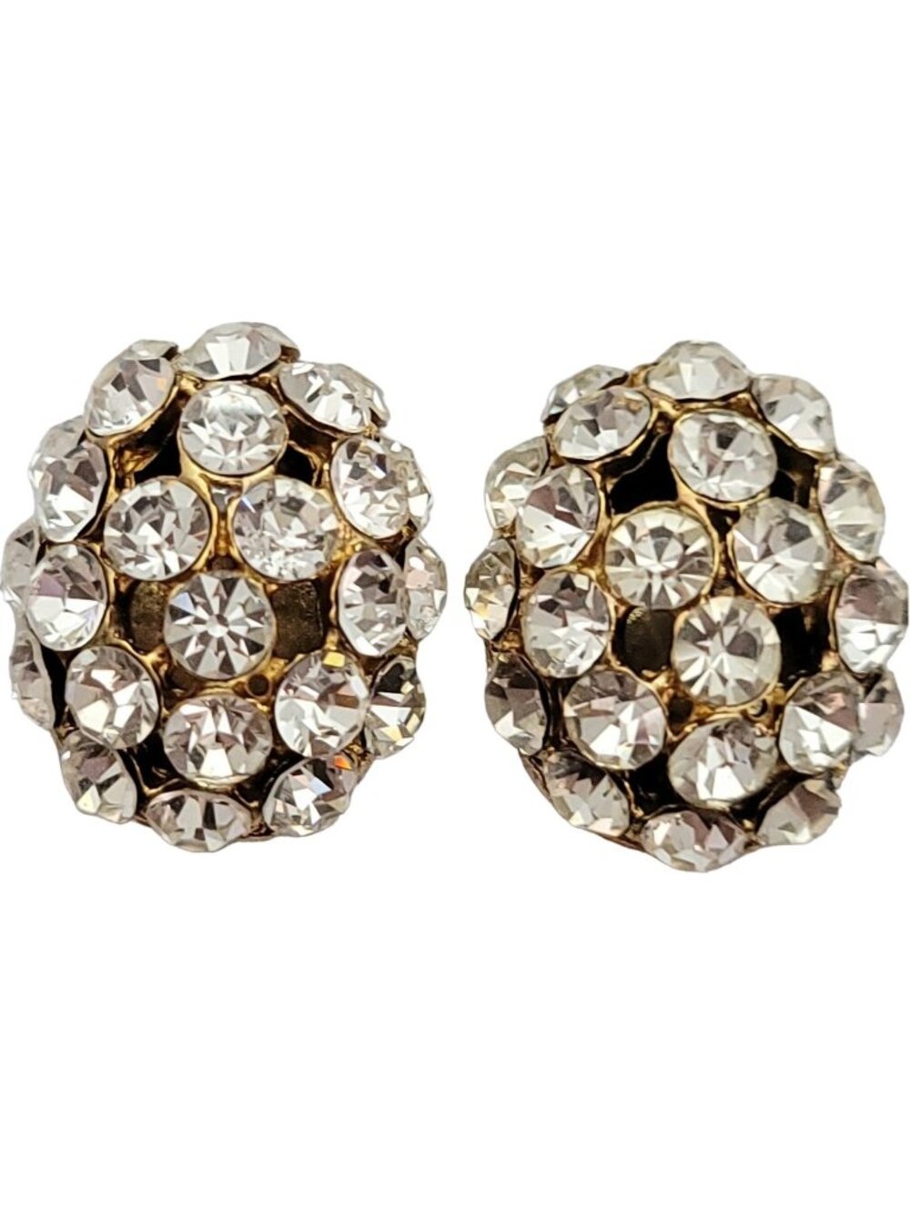 Donald Stannard Gold Tone Clear Rhinestone Oval Domed Clip On Earrings, E967